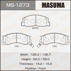 Колодки тормозные дисковые Masuma передние, комплект на ось (4 шт), арт. MS-1273