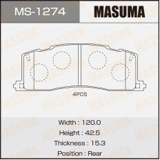 Колодки тормозные дисковые Masuma задние, комплект на ось (4 шт), арт. MS-1274