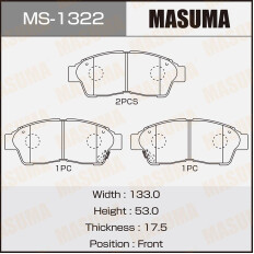 Колодки тормозные дисковые Masuma передние, комплект на ось (4 шт), арт. MS-1322