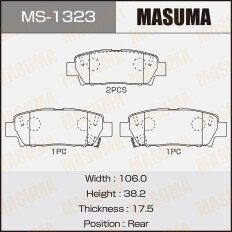 Колодки тормозные дисковые Masuma задние, комплект на ось (4 шт), арт. MS-1323