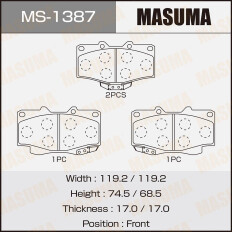 Колодки тормозные дисковые Masuma передние, комплект на ось (4 шт), арт. MS-1387