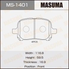 Колодки тормозные дисковые Masuma передние, комплект на ось (4 шт), арт. MS-1401