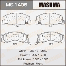 Колодки тормозные дисковые Masuma передние, комплект на ось (4 шт), арт. MS-1405