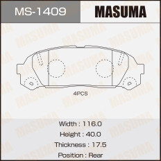 Колодки тормозные дисковые Masuma задние, комплект на ось (4 шт), арт. MS-1409