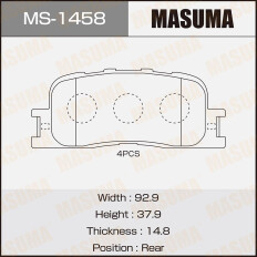 Колодки тормозные дисковые Masuma задние, комплект на ось (4 шт), арт. MS-1458