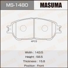 Колодки тормозные дисковые Masuma передние, комплект на ось (4 шт), арт. MS-1480