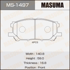 Колодки тормозные дисковые Masuma передние, комплект на ось (4 шт), арт. MS-1497
