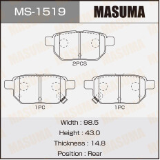 Колодки тормозные дисковые Masuma задние, комплект на ось (4 шт), арт. MS-1519