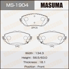 Колодки тормозные дисковые Masuma передние, комплект на ось (4 шт), арт. MS-1904