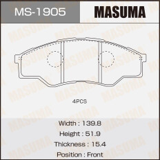 Колодки тормозные дисковые Masuma передние, комплект на ось (4 шт), арт. MS-1905