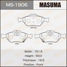 Колодки тормозные дисковые Masuma передние, комплект на ось (4 шт), арт. MS-1906
