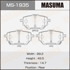 Колодки тормозные дисковые Masuma, задние, комплект на ось (4 шт), арт. MS-1935