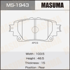 Колодки тормозные дисковые Masuma, задние, комплект на ось (4 шт), арт. MS-1943