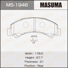 Колодки тормозные дисковые Masuma, задние, комплект на ось (4 шт), арт. MS-1946