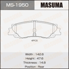 Колодки тормозные дисковые Masuma, задние, комплект на ось (4 шт), арт. MS-1950