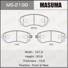 Колодки тормозные дисковые Masuma передние/задние, комплект на ось (4 шт), арт. MS-2199