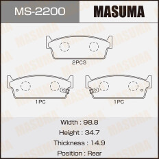 Колодки тормозные дисковые Masuma задние, комплект на ось (4 шт), арт. MS-2200