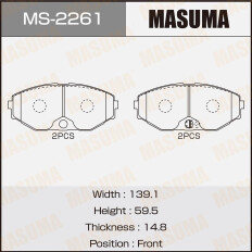 Колодки тормозные дисковые Masuma передние, комплект на ось (4 шт), арт. MS-2261