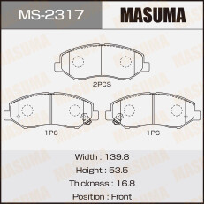 Колодки тормозные дисковые Masuma передние, комплект на ось (4 шт), арт. MS-2317