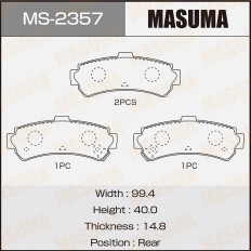 Колодки тормозные дисковые Masuma задние, комплект на ось (4 шт), арт. MS-2357
