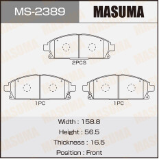 Колодки тормозные дисковые Masuma передние, комплект на ось (4 шт), арт. MS-2389