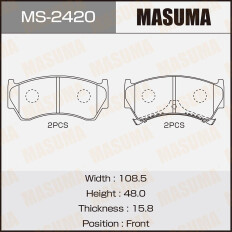 Колодки тормозные дисковые Masuma передние, комплект на ось (4 шт), арт. MS-2420