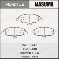 Колодки тормозные дисковые Masuma передние, комплект на ось (4 шт), арт. MS-2452