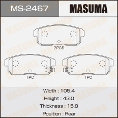 Колодки тормозные дисковые Masuma задние, комплект на ось (4 шт), арт. MS-2467