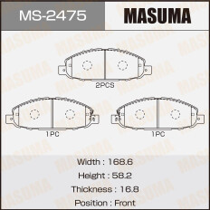 Колодки тормозные дисковые Masuma передние, комплект на ось (4 шт), арт. MS-2475