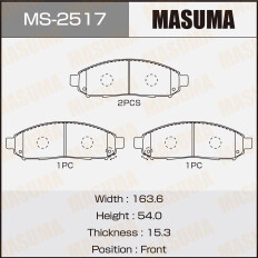 Колодки тормозные дисковые Masuma передние, комплект на ось (4 шт), арт. MS-2517