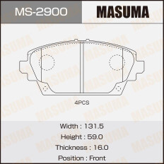 Колодки тормозные дисковые Masuma передние, комплект на ось (4 шт), арт. MS-2900
