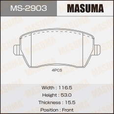Колодки тормозные дисковые Masuma передние, комплект на ось (4 шт), арт. MS-2903