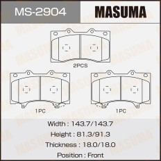Колодки тормозные дисковые Masuma передние, комплект на ось (4 шт), арт. MS-2904