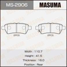 Колодки тормозные дисковые Masuma задние, комплект на ось (4 шт), арт. MS-2906