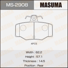 Колодки тормозные дисковые Masuma задние, комплект на ось (4 шт), арт. MS-2908
