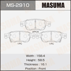 Колодки тормозные дисковые Masuma, передние, комплект на ось (4 шт), арт. MS-2910