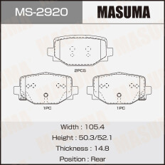 Колодки тормозные дисковые Masuma, задние, комплект на ось (4 шт), арт. MS-2920