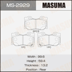 Колодки тормозные дисковые Masuma, задние, комплект на ось (4 шт), арт. MS-2929