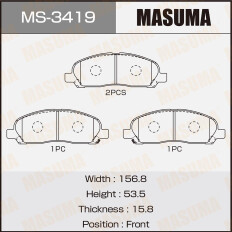 Колодки тормозные дисковые Masuma передние, комплект на ось (4 шт), арт. MS-3419