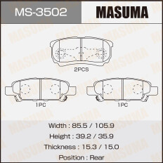 Колодки тормозные дисковые Masuma задние, комплект на ось (4 шт), арт. MS-3502