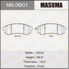 Колодки тормозные дисковые Masuma передние, комплект на ось (4 шт), арт. MS-3901