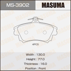 Колодки тормозные дисковые Masuma передние, комплект на ось (4 шт), арт. MS-3902
