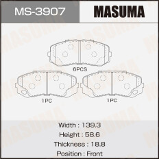 Колодки тормозные дисковые Masuma, передние, комплект на ось (4 шт), арт. MS-3907