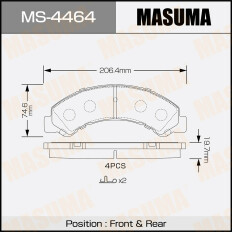 Колодки тормозные дисковые Masuma передние/задние, комплект на ось (4 шт), арт. MS-4464