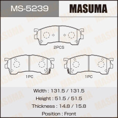 Колодки тормозные дисковые Masuma передние, комплект на ось (4 шт), арт. MS-5239