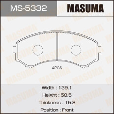 Колодки тормозные дисковые Masuma передние, комплект на ось (4 шт), арт. MS-5332