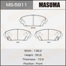 Колодки тормозные дисковые Masuma передние, комплект на ось (4 шт), арт. MS-5911