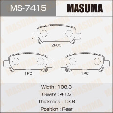 Колодки тормозные дисковые Masuma задние, комплект на ось (4 шт), арт. MS-7415