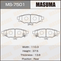 Колодки тормозные дисковые Masuma задние, комплект на ось (4 шт), арт. MS-7501