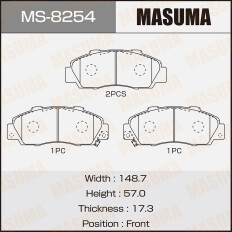 Колодки тормозные дисковые Masuma передние, комплект на ось (4 шт), арт. MS-8254